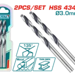 TOTAL HSS Twist Drill Bit Set 3mm 2 Pcs – TAC1200034