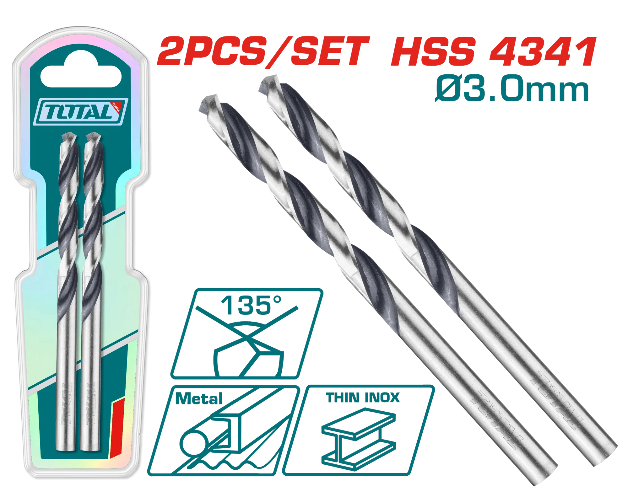 TOTAL HSS Twist Drill Bit Set 3mm 2 Pcs – TAC1200034