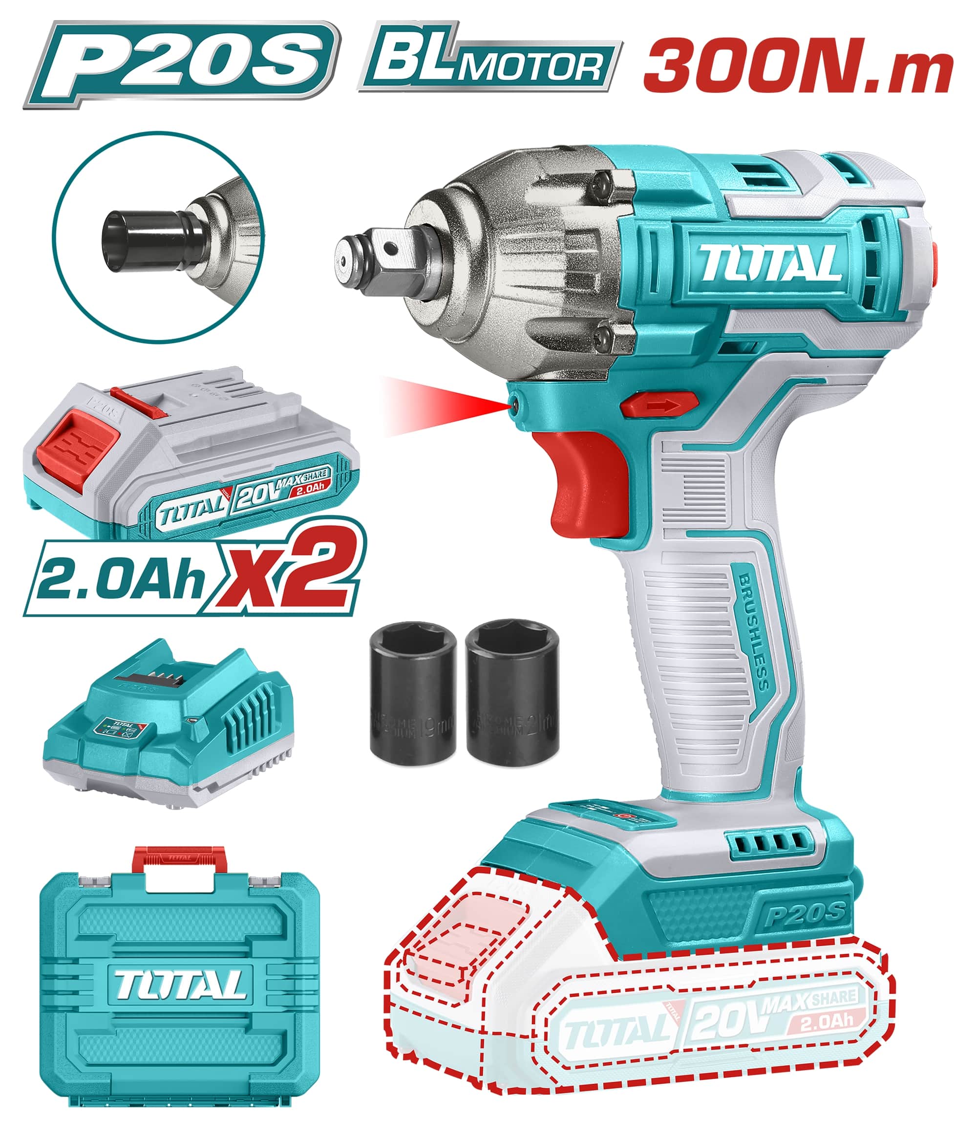 Total 20v Lithium-Ion Impact Wrench - TIWLI2038