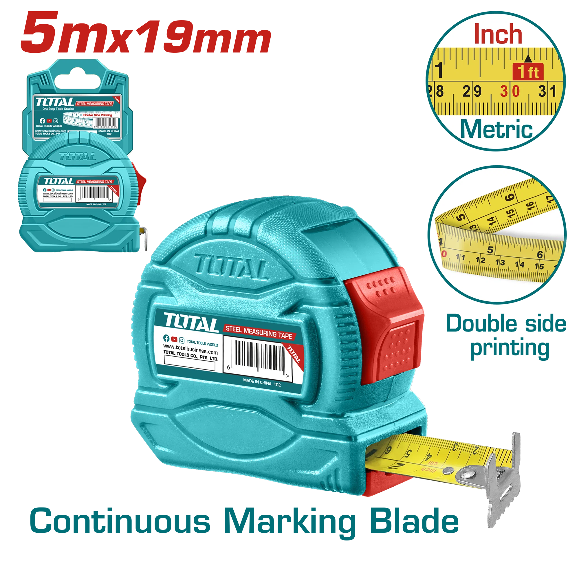 Total 5Mx19Mm Steel Measuring Tape TMT34519