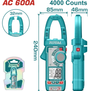 Total Digital Clamp Meter – TRMS 4000 Counts, AC/DC Voltage & Current, NCV, Flashlight, Auto Power Off- TMT766001